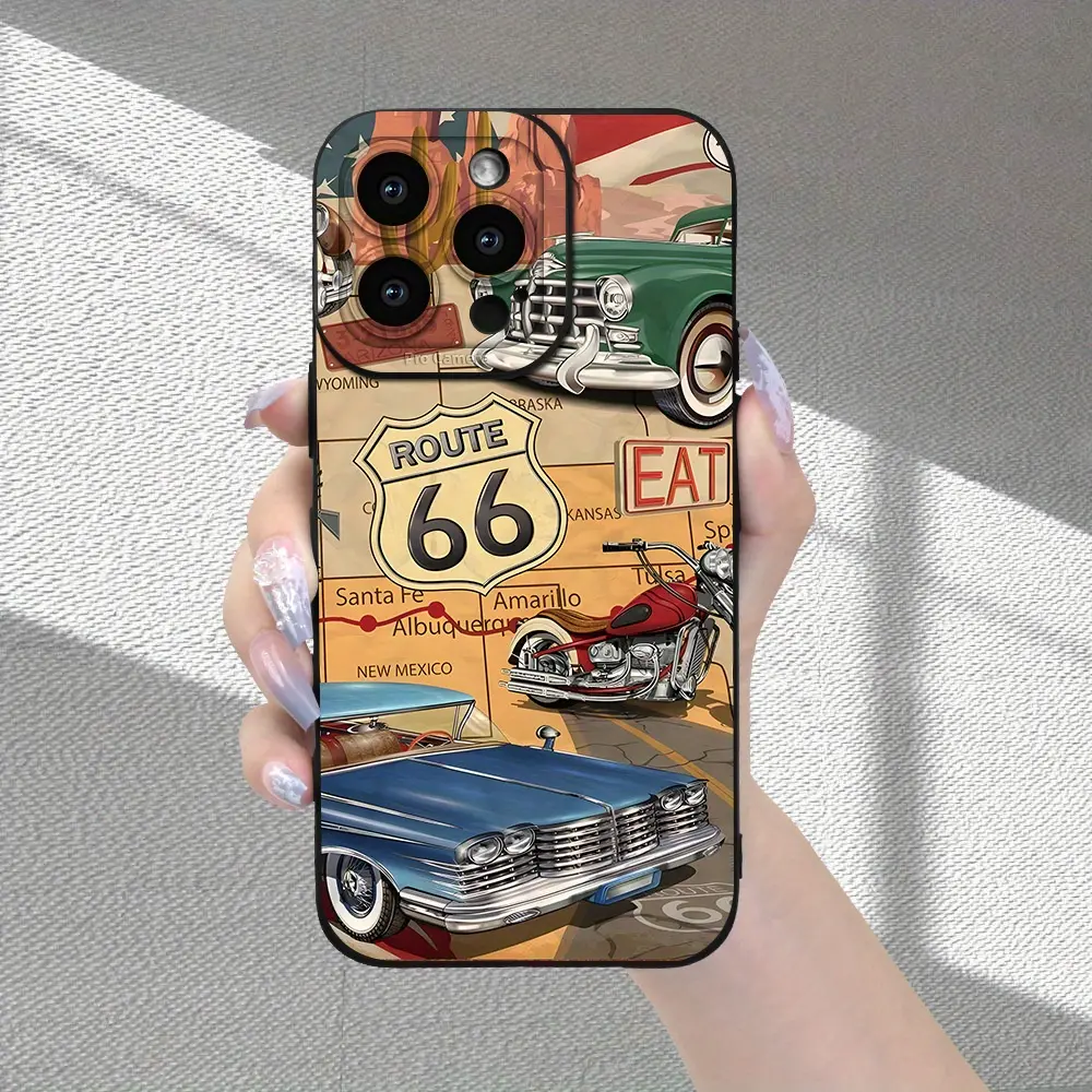 Route 66 Travel Pattern Phone Case with a Premium Matte Feel, Newly Popular, Offers Full Lens Protection, Shockproof, Drop-Resistant, And Fingerprint-Proof. Compatible with Iphone 16/15/14/13/12/11/X/XR/XS/8/7/SE Mini Plus Pro Max Series. It Makes a Great