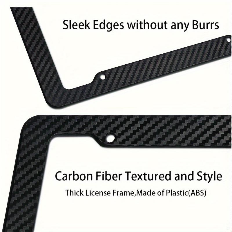2PCS Carbon Fiber License Plate Frame Set - Stylish Black Finish, SecureFit Mounting For Front & Rear, Rust-resistant, With Noise-Canceling Rattle Proof Pads And Premium Screw Caps, U. S. Area License Plate Frame