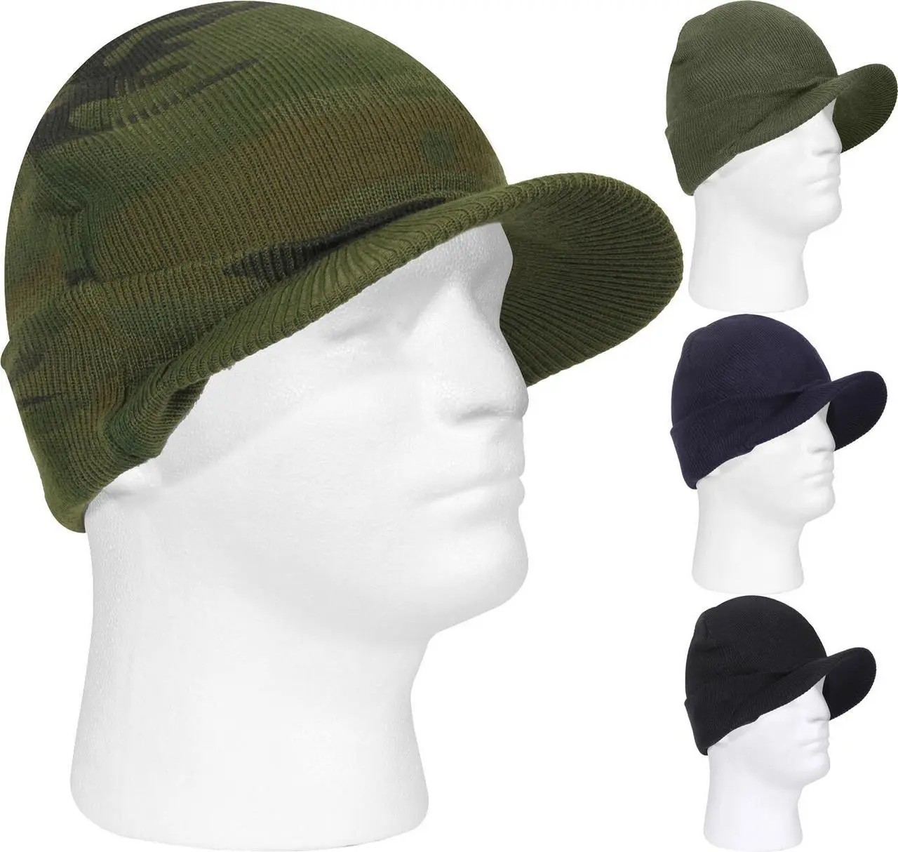 Unisex Deluxe Military Visor Beanie - Acrylic Soft, Soft & Thin Flexible Material, Skull Visor, Larger Brim, Machine Washable, Very Stylish & Comfortable, Woodland Camouflage Winter Outdoor Sports Hat, Ideal for Cold Weather Activities, One Size
