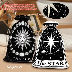 2pcs Astrology Tarot Drawstring Bags, Constellation & Sun Moon Phase Prints, Mysterious Style, Portable Storage for Jewelry/Dice/Cosmetics, Ideal for Wiccan Believers & Mysticism Enthusiasts