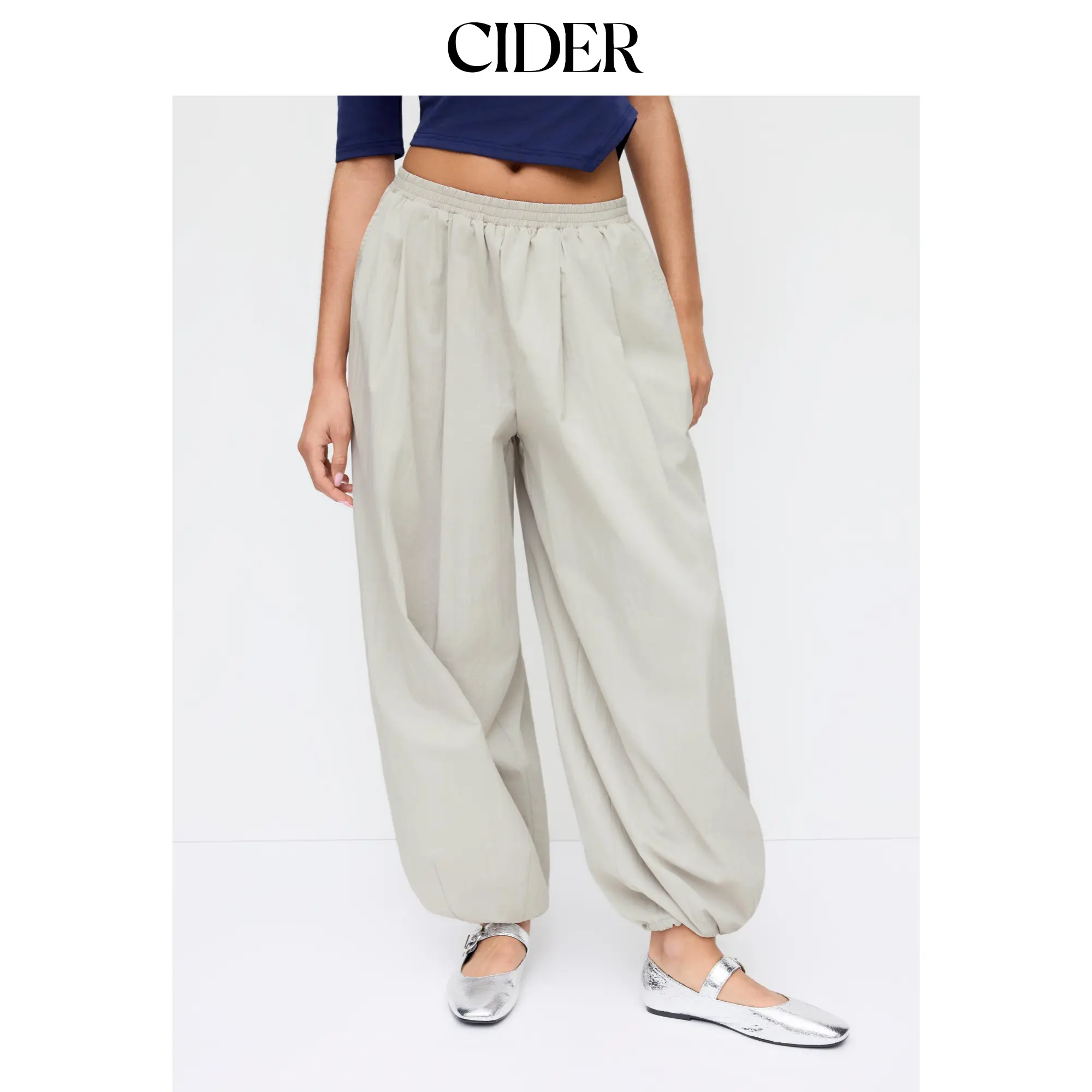 Cider Cotton-blend Mid Rise Ruched Tapered Trousers
