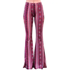 Daisy Del Sol Women’s Flare Stretch Yoga Comfortable High Waisted 70s Hippie Bohemian Legging Loungewear Festival Forbidden Pants Bell Bottoms  - Berry Paisley