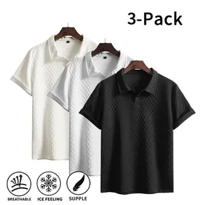 Men’s 3-Pack Cooling Polo Shirts, Breathable Soft Knit Tops, Textured Wrinkle-Resistant Short Sleeves for Summer Casual Wear