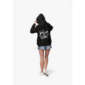 Christian Graffiti Hoodie Jesus Is King Pullover Unisex Long Sleeve Fitted Casual Cotton Blend Drawstring Hooded Jumper for Summer Faithful Apparel Christian Gift with Kangaroo Pocket & Adjustable Drawstring