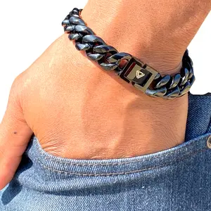 Black Miami Cuban Link Mens Steel Bracelet