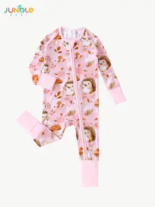 JUNBLEBABY Cotton Fiber Baby Double Zippers Pink Hedgehog Printed Soft Fabric Foldable Foot Cover All-in-One Crawling Suit