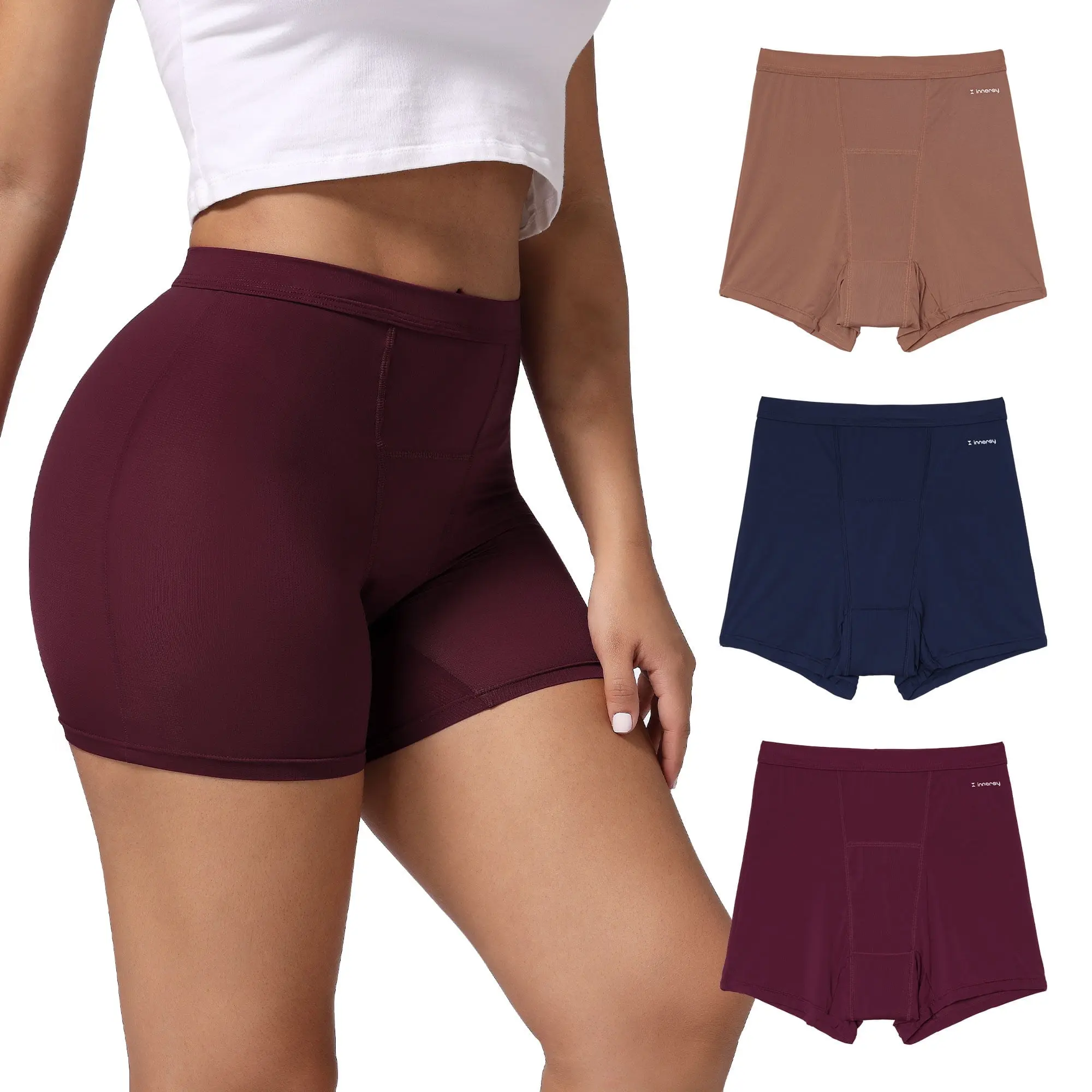 INNERSY Womens Breathable Period Boxers Underwear High-Waist Menstrual Panties 3-Pack…