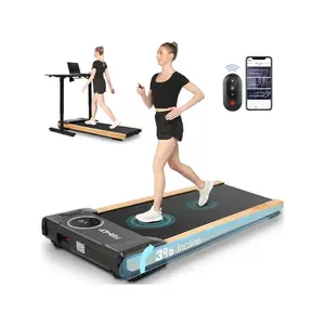 superior quality  FUNMILY Incline Wooden Frame Under Desk Smart App Remote Controlled Walking Pad 300 Lb Capacity Portable Treadmill With LED Touchscreen For Home Office