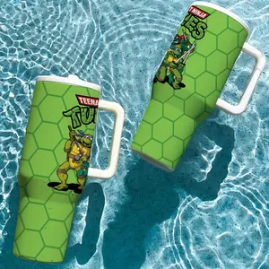 1 Pc 40oz insulated mug, Insulated coffee tumbler, vacuum cup, double wall, leak proof, with handle and lid, skinny design, for hot cold drinks, keep hot 12h cold 24h, Teenage Mutant Ninja Turtles print, fun gift for kids teens, daily use tumbler