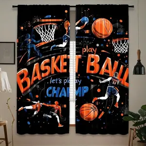 2pcs Basketball Art Curtains, with and Graffiti Design, Polyester Rod Pocket Curtains for Living Room Bedroom Office