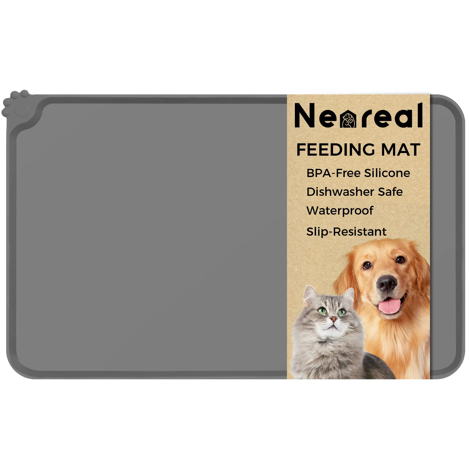Neareal Premium Food-Grade Silicone Pet Feeding Mat - Bisphenol A (BPA)-Free, Dishwasher Safe, Waterproof, Non-Slip Mat Keeps Bowls Put, High-Raised Edges, Smooth Silicone Wipes Clean Fast, Mess-Free, Spill-Proof for Cats & Dogs (18.5"x11.5")