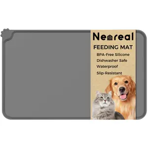 Neareal Premium Silicone Pet Feeding Mat BPA-Free Dishwasher Safe Waterproof Non-Slip High-Raised Edges for Cats & Dogs 18.5"x11.5" Food-Grade Material