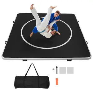 fathersdaygift  VEVOR 10x10 ft Wrestling Mat Inflatable, Martial Arts Thick Mat for Home Gym Exercise, PVC Foldable Training Mats with Circles and 600W Air Pump, for Gymnastics, Tatami, Jiu Jitsu BJJ MMA Judo, Black