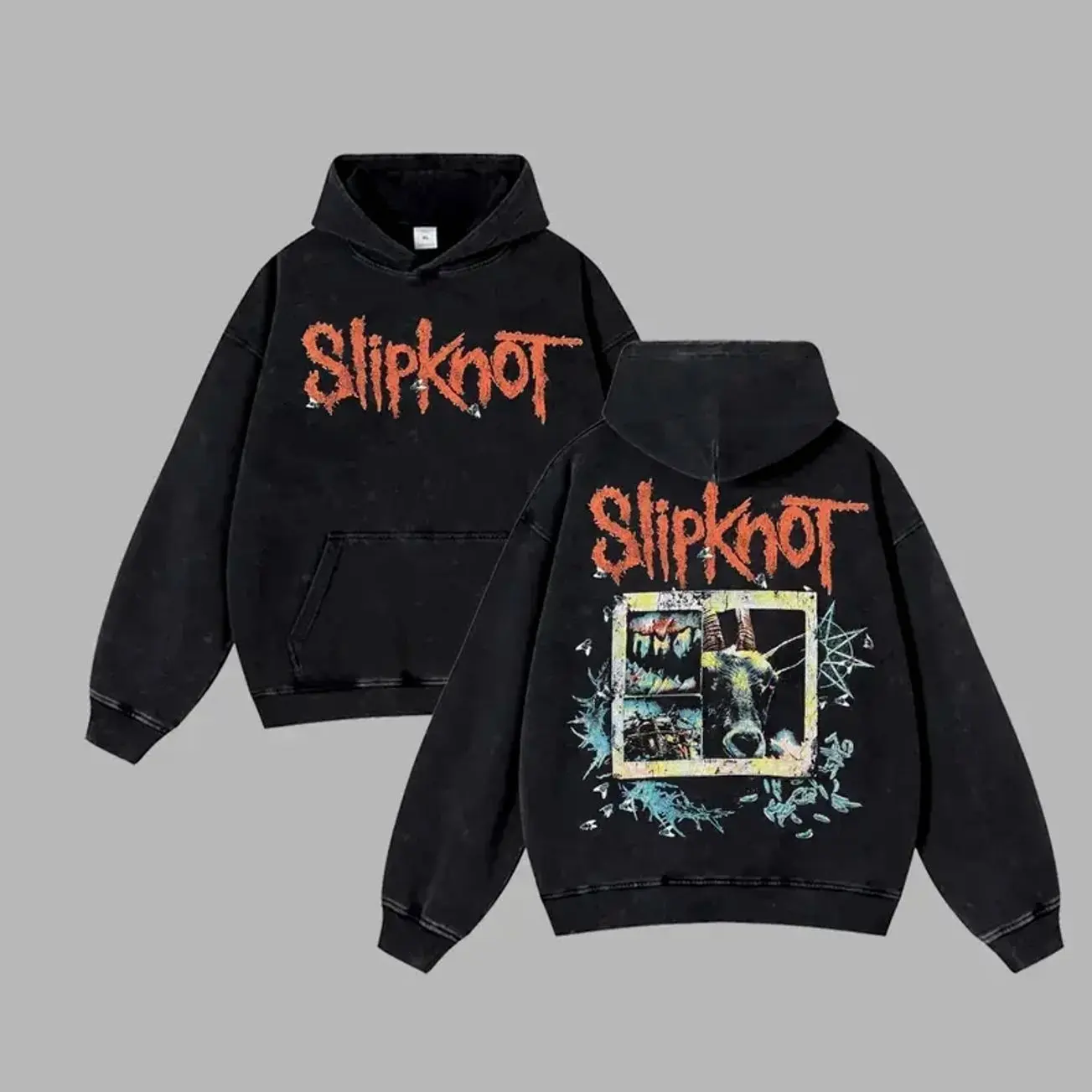 Slipknot 'Mate Feed Kill Repeat.' Retro Unisex Acid Washed Hoodie T-Shirt – Slipknot World Tour Rock Heavy Metal Cotton Washed Tee, Nu Metal Rock Band Washed Shirt, Oversized Vintage Tee, Heavy Metal Merch, Gift for Rock Fans, Christmas Gift FAB