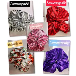 5 sets of affirmation jumbo satin silk  scrunchies. scrunchie squad
