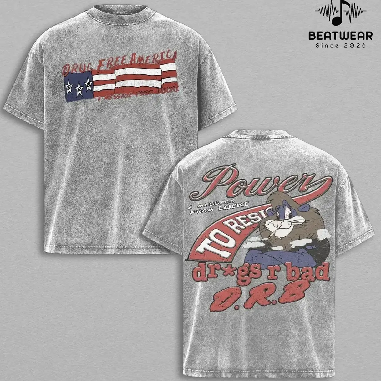 Lucki Dr*gs R Bad D.B.R Shirt – Vintage Washed Oversized Graphic T Shirt, Drugs R Bad Album Merch Bugs Bunny Power To RGift for Lucki Fansesist, Streetwear Heavy Cotton Unisex D7S