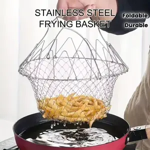 1pc of a Stainless Steel, Foldable, Multifunctional Fryer Basket for Straining French Fries; a Durable Kitchen