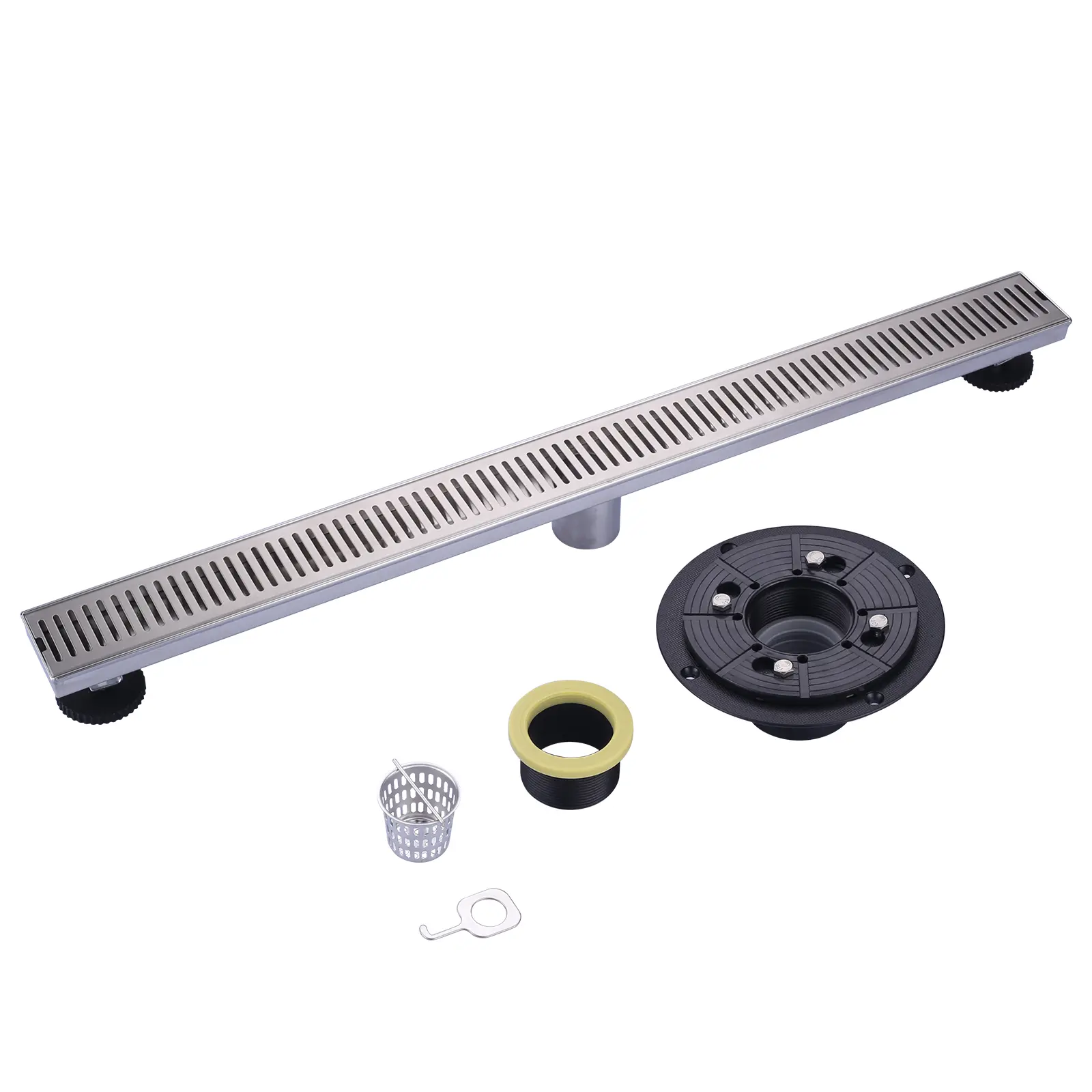 WOWOW 32 in. Stainless Steel Linear Shower Drain with Easy-Cleaning Capsule Pattern Grid Pattern Cover, Debris Basket, Lifting Key & Enhanced Deep Slope Hair Collection Design, Gold Finish