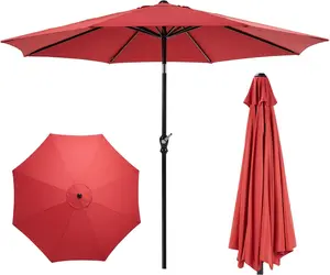 9FT Patio Umbrella with Push Button Tilt and Crank, Outdoor Umbrella, Pool Umbrella with 8 Sturdy Ribs for Market, Terrace, Beach, Outdoor Restaurant