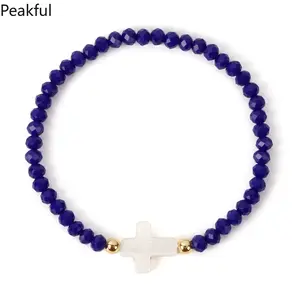 Crystal Beaded Bracelets Healing Luck Shell Cross Boho Elastic Stretch Handmade Jewelry For Women Men Fashion Gifts