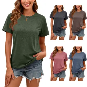 Women's Basic Crew Neck Short Sleeve T-Shirt - Womenswear Casual Loose-Fit Solid Tee for Daily, Summer Wear with Soft Minimalist Design