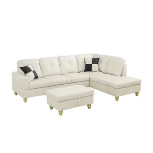 White Faux Leather 3-Piece Living Room Sofa Set, Smooth Anti-Scratch Easy-Care Couch, Modern Elegant Sturdy Upholstered Furniture for Studio, Family Room & Contemporary Home Decor