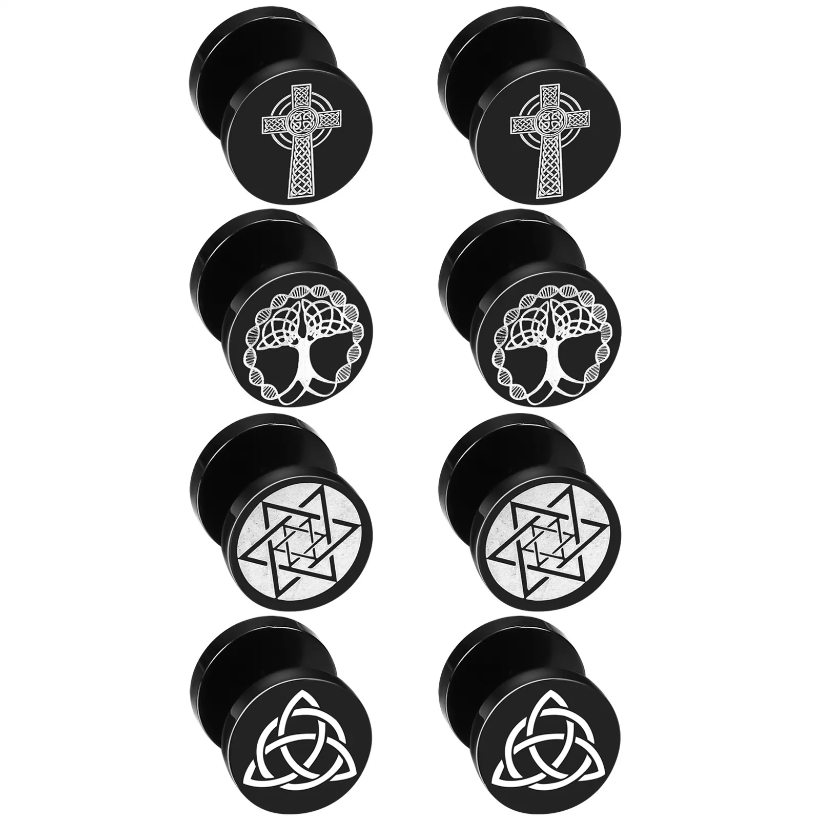 OIDEA 4-Pair Anti-Rust Stainless Steel Dumbbell Stud Earrings Set - Men's Women's Solid Metal Cross Crucifix Straight Barbell Christian Graphic Star Disc Earrings, Anti-Rust Steel Earrings, Cross Crucifix Earrings
