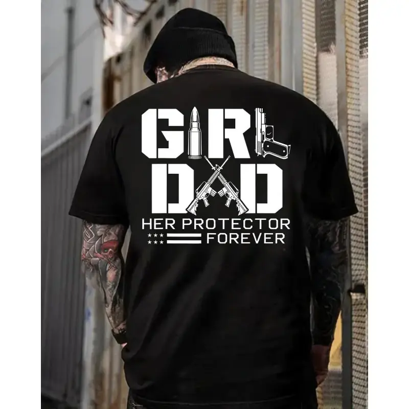 Men's Graphic Hoodie, Oversize 100% Cotton "Girl Dad" Patriotic Long Sleeve Top for Protective Fathers, Tops, Menswear