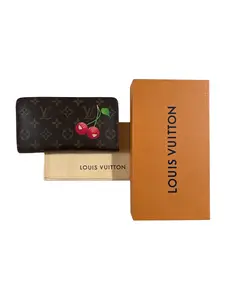Pre-owned Louis Vuitton Leather Small Leather Goods Monogram Cherry Long Zippy Wallet with Box and Dustbag