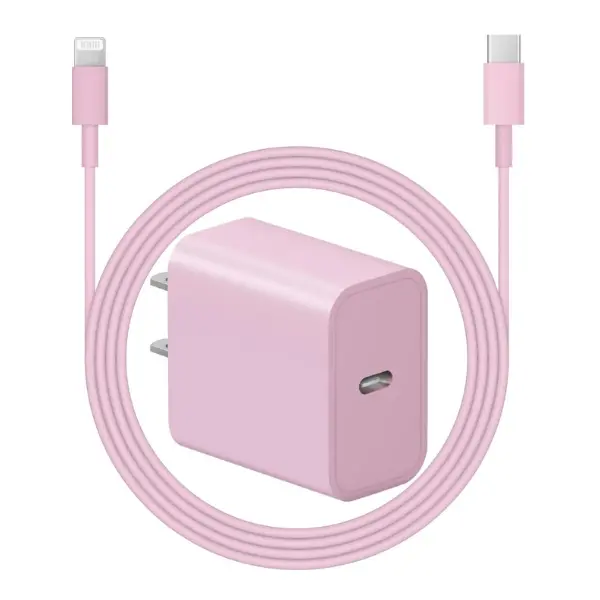 Fast Charger for iPhone 20W USB-C Wall Adapter with 6FT Cable – Super Fast Charging for iPhone 14/13/12/11 Series & iPad – Pink