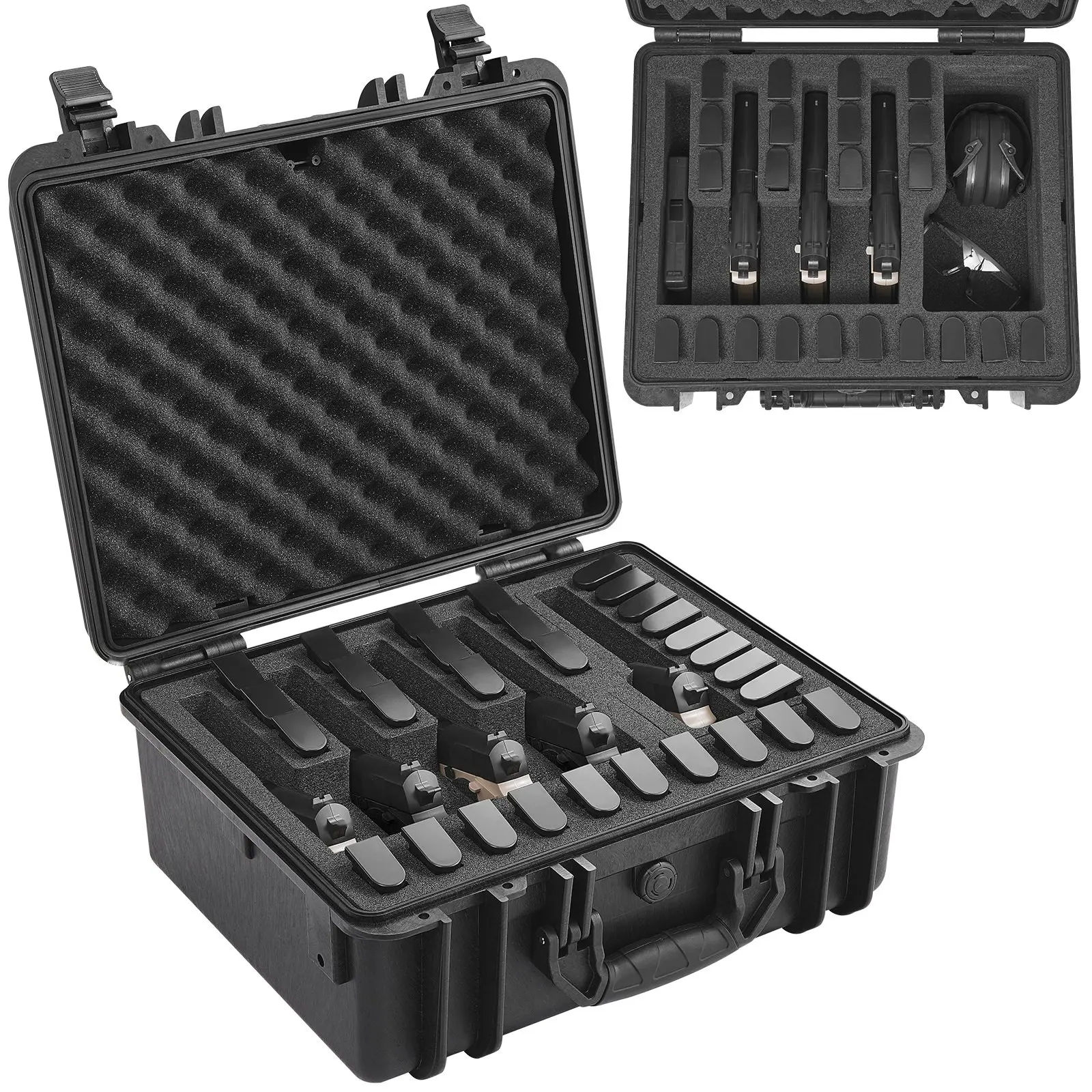 Hard Pistol Cases With Pre-Cut PU Foam, Waterproof And Dustproof Exterior, Durable High-Impact Plastic, Lockable Pistol Case For 1 Handgun, 18.9×16.3×8.5 In, Suitable For Travel And Storage, Black