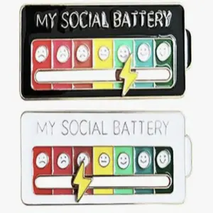 My social battery slider enamel, emotion, mood,lapel pin, interesting, introvert, suitable for bags, backpacks, hats, gifts, decoration, Durable Metal Pins