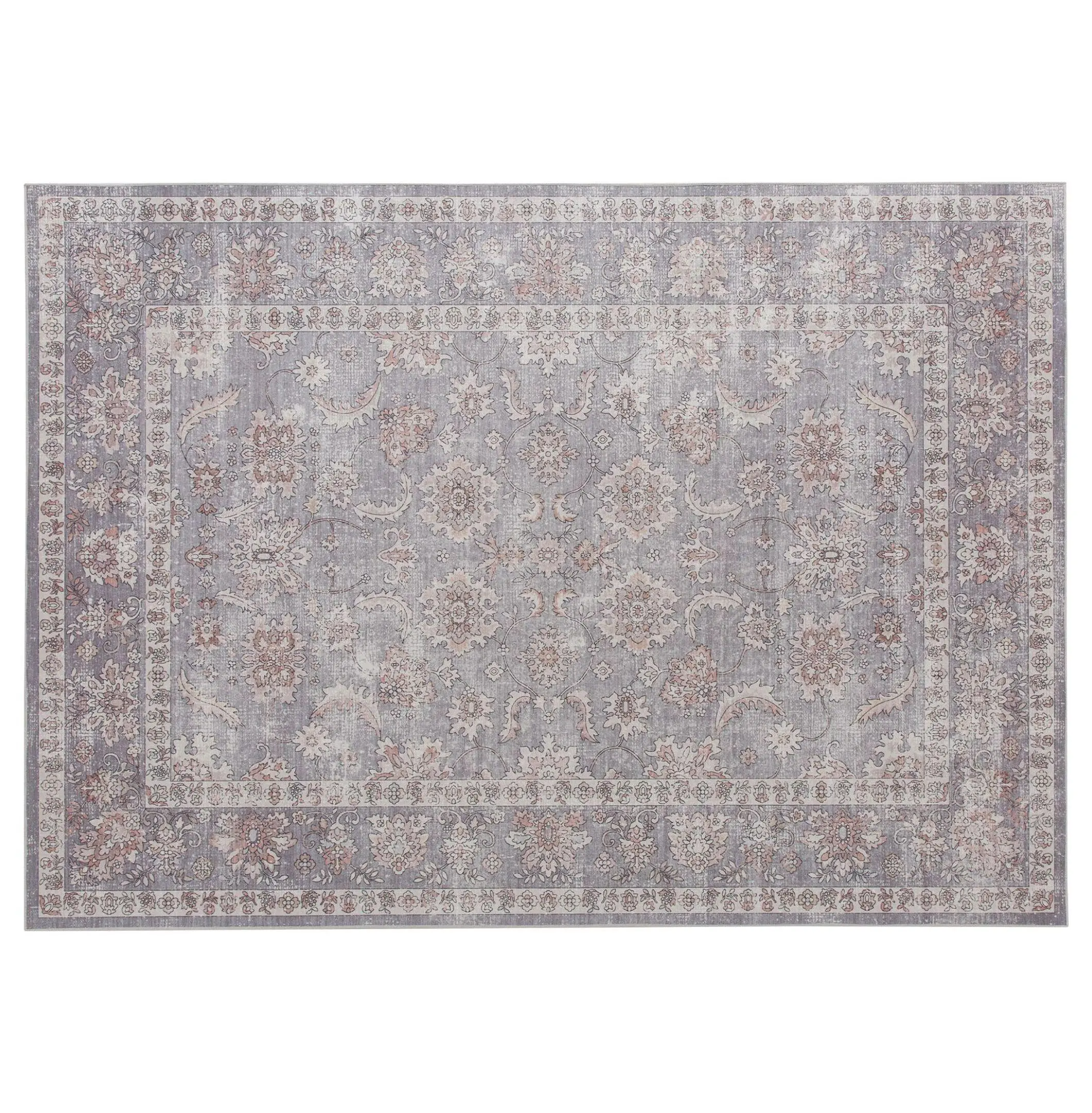 5x7 Area Rug Washable Non-Slip Floral Traditional Rug for Living Room Bedroom - Grey Brown Chenille Carpet Default Title