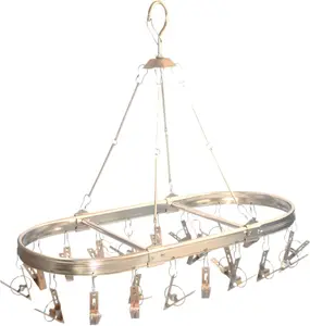 Sock Drying Rack with 26 Clips - Aluminum Hanging Drying Rack for Underwear, Baby Clothes & Delicates, Wind-Resistant Hook Oval Design, Champagne Gold