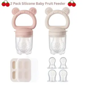2 Pack Silicone Baby Fruit Feeder & Breastmilk Popsicle Mold with Mini Freezer Tray – Baby Teething Relief, Fresh Food Feeder Pacifier for Infant Self Feeding, Extra Food Pouches, Pink
