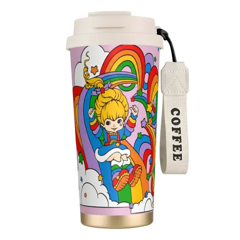 Rainbow Brite Minimalist 316 Stainless Steel 500ml Thermal Vacuum Flask - Spill-Proof Lid, Strap, Portable Drinkware for Hiking, Camping, Coffee & On-the-Go Hydration, Flasks, Insulated Vacuum Cup