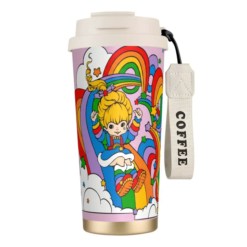 Rainbow Brite Minimalist 316 Stainless Steel 500ml Thermal Vacuum Flask - Spill-Proof Lid, Strap, Portable Drinkware for Hiking, Camping, Coffee & On-the-Go Hydration, Flasks, Insulated Vacuum Cup