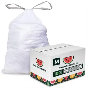 Melon Basics Folded Drawstring Trash Liner Bags Compatible with Simplehuman Step Garbage Cans