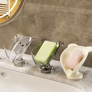 Soap Holder Set with Suction Cup, Soap Dish, No Drill Kitchen and Bathroom Storage Rack, Plastic and Stainless Steel Design