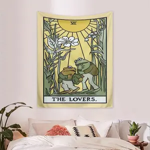 Sunflower Plant & Frog Pattern Design Tapestry, Wall Hanging Canvas with Mounting Kit, Summer Wall Decoration for Living Room, Bedroom, Dormitory, Room Decor, Wall Insulation Blanket