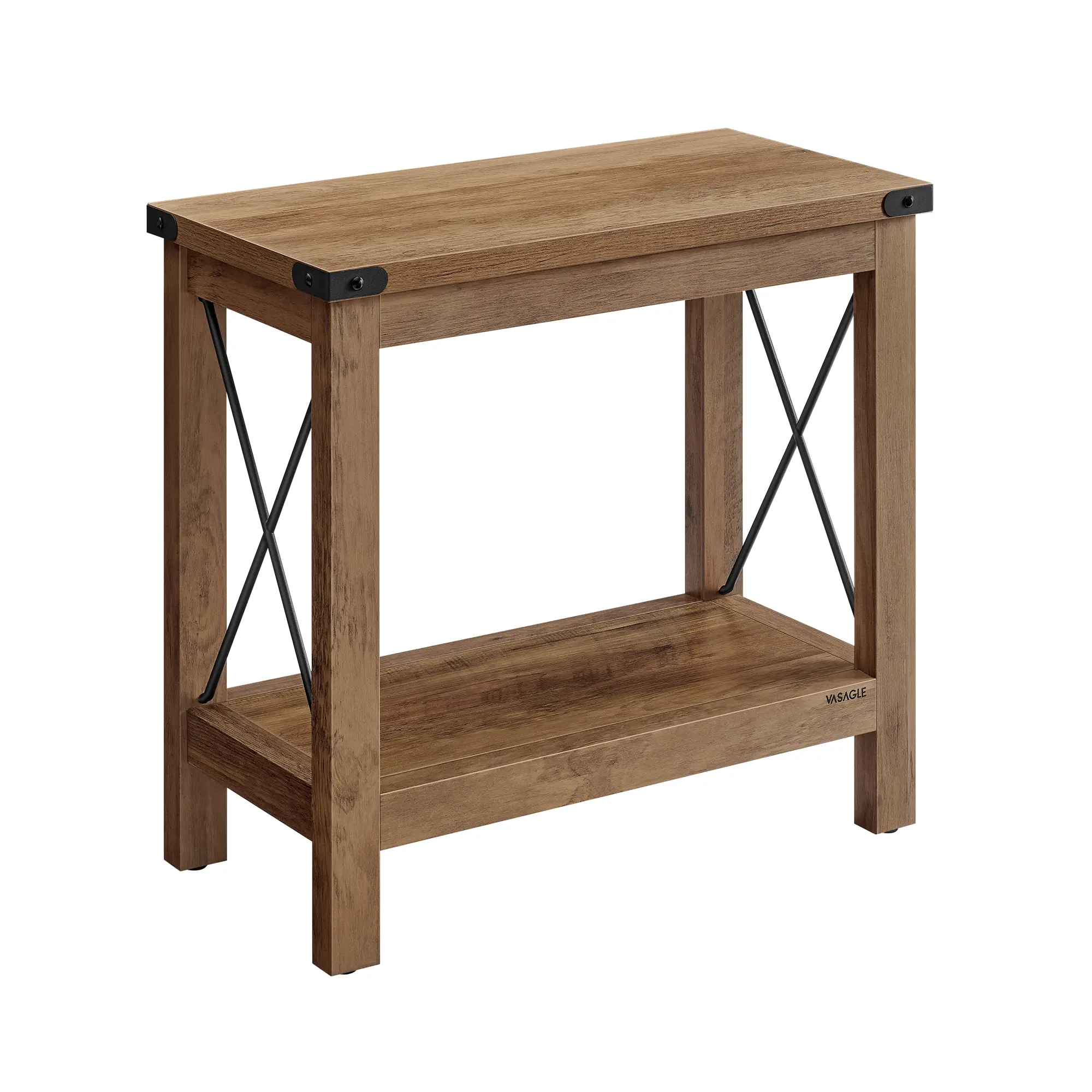 VASAGLE Farmhouse Style 2-Tier End Table - Compact Nightstand with Bottom Shelf for Small Spaces, Living Room, Bedroom, Farmhouse Style Table
