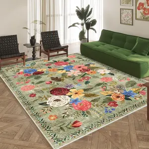 Floral Pattern Rug, Boho Floral Rug, Flower Pattern Rugs, Non-slip Washable Floor Mat, Soft Decorative Bohemian Style Area Rug, Cozy Space Home Decor for Living Room & Bedroom