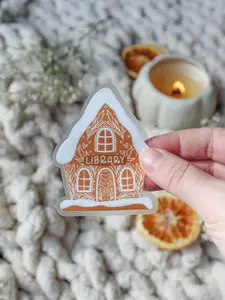 Gingerbread Library Waterproof Vinyl Sticker | 3”x2.4”