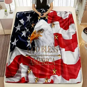 Patriotic Eagle & American Flag Flannel Throw Blanket - Soft, Reversible, All-Season For Couch, Bed, Car, Office, Camping & Travel