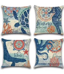 18x18 in Premium Linen Marine Life Throw Pillow Covers (Set of 4) - Traditional Style Vibrant Home Accent, Breathable Cushions, Ideal Household Textile Gift