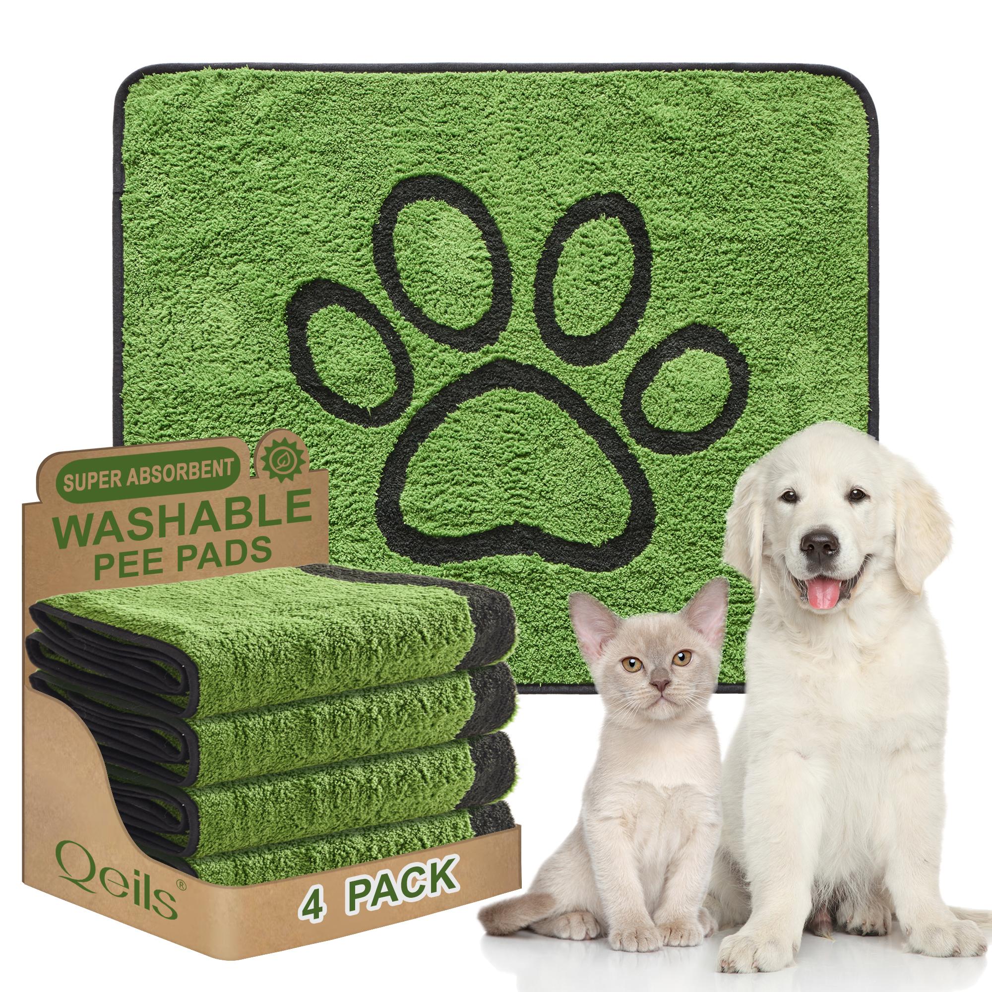Qeils Washable Pee Pads for Dogs - 2 Pack Super Absorbent Reusable Puppy Pads in Green Long Wool, Mat, Pet Supplies, Ide