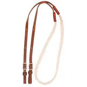 Martin Saddlery Hand Braided Nylon Barrel Rein - Latigo Leather Ends - Western Horse Tack