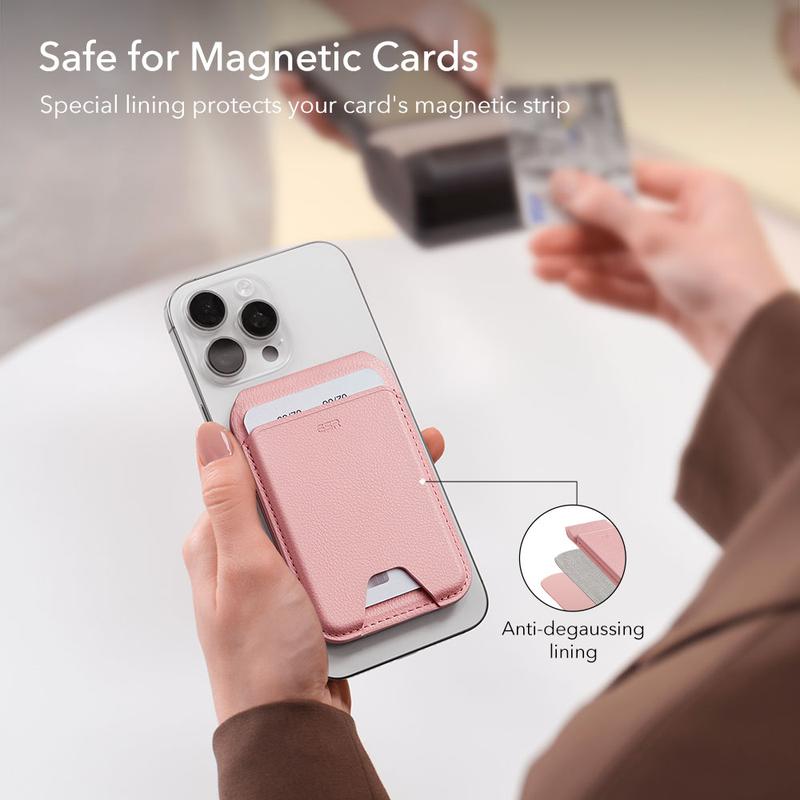 ESR Upgraded Aura for MagSafe Wallet, 5 Card-Holder with Adjustable Stand, Magnetic Wallet for iPhone 17/16/15/14/13/12 Series, Not for iPhone Mini, Vegan Leather, Pink