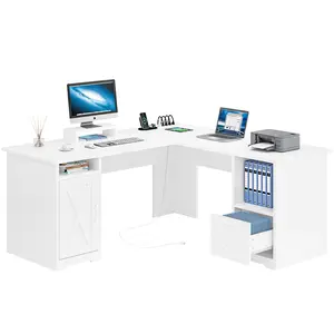 Yitahome L Shaped Desk with Power Outlets, 60 Inch Computer Desk Corner Desk with File Drawer, Home Office Desk with Monitor Stand & Storage Shelves, L-Shaped Desk with File Cabinet