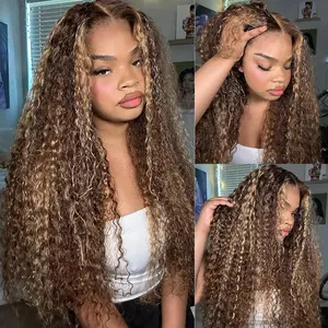 ZLIKE Highlight 13x4 Water Wave Transparent HD Lace Front 180% Density Wig Ombre Honey Blonde Curly wigs Human hair for Wom